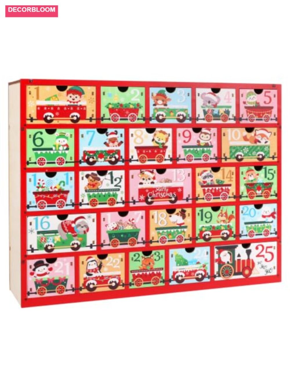 Wooden Christmas Train Advent Calendar 25 Drawers Countdown Holiday Decor